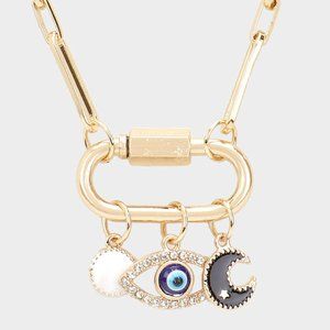 Long Crescent Moon Pendant Necklace